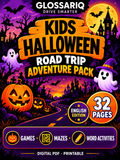GLOSSARIQ Kids Halloween Road Trip Adventure Pack, English edition, 32 printable pages — custom cover