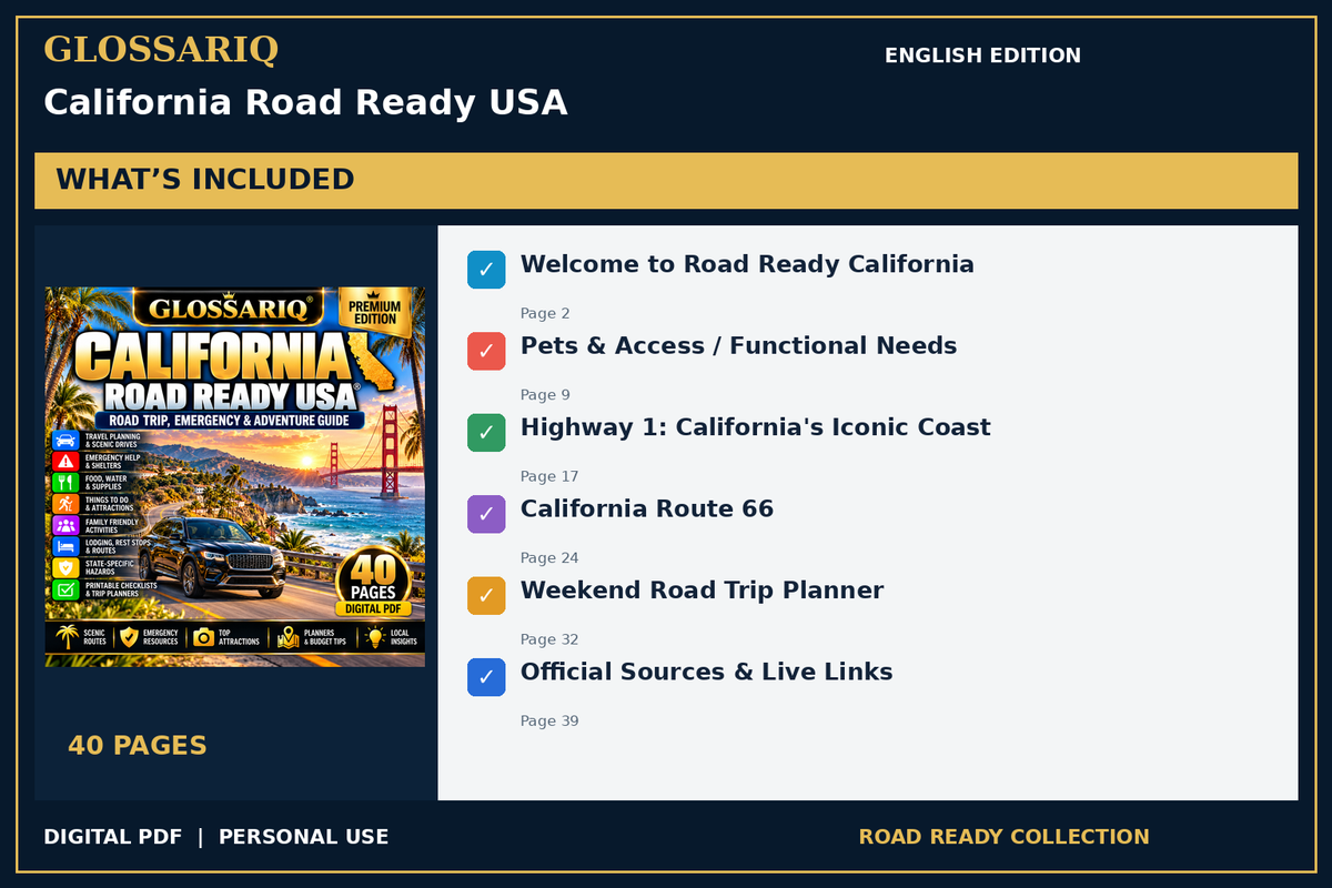 GLOSSARIQ California Road Ready USA — English edition — included content