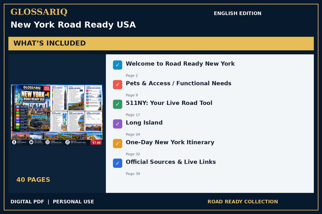GLOSSARIQ New York Road Ready USA — English edition — included content