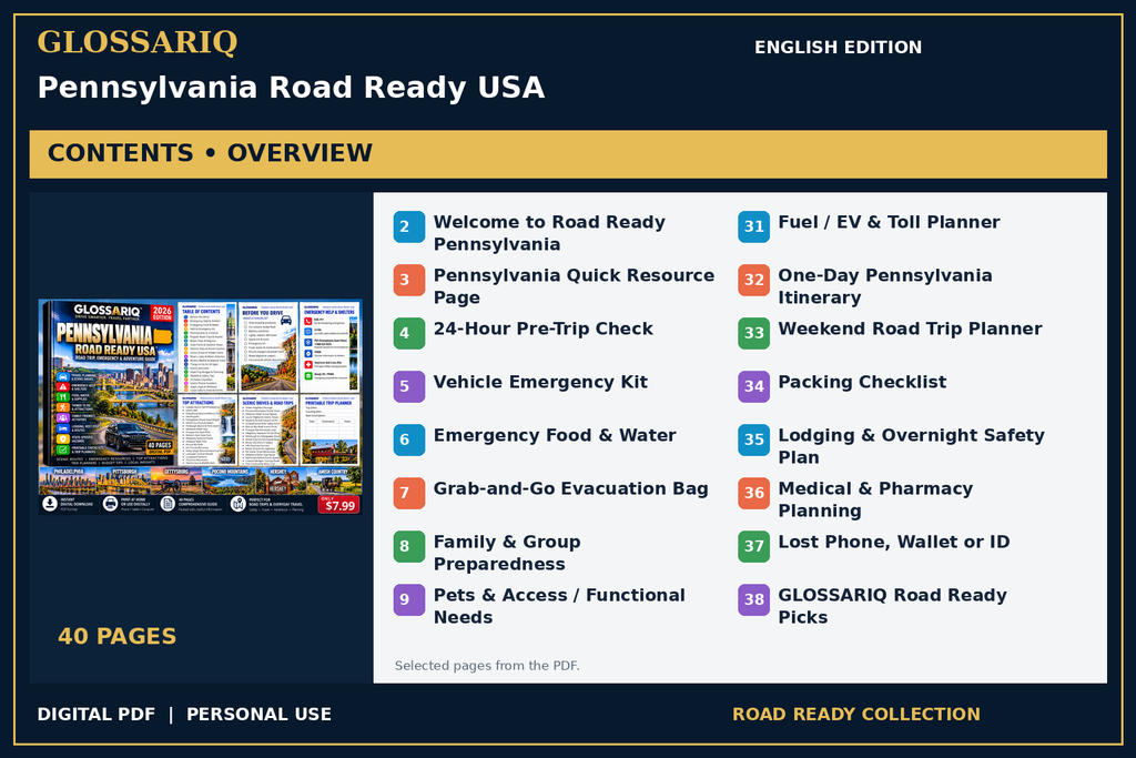 GLOSSARIQ Pennsylvania Road Ready USA — English edition — PDF contents overview