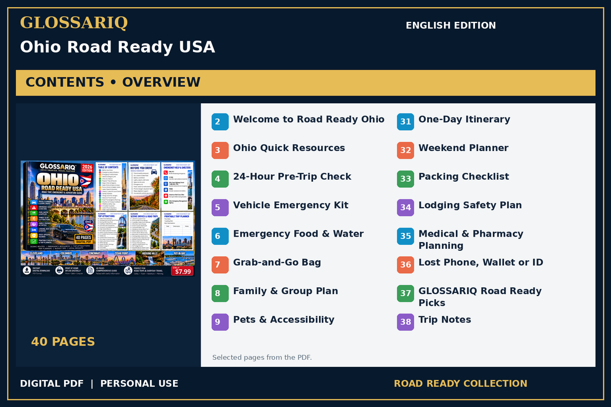 GLOSSARIQ Ohio Road Ready USA — English edition — PDF contents overview