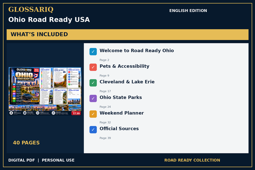 GLOSSARIQ Ohio Road Ready USA — English edition — included content