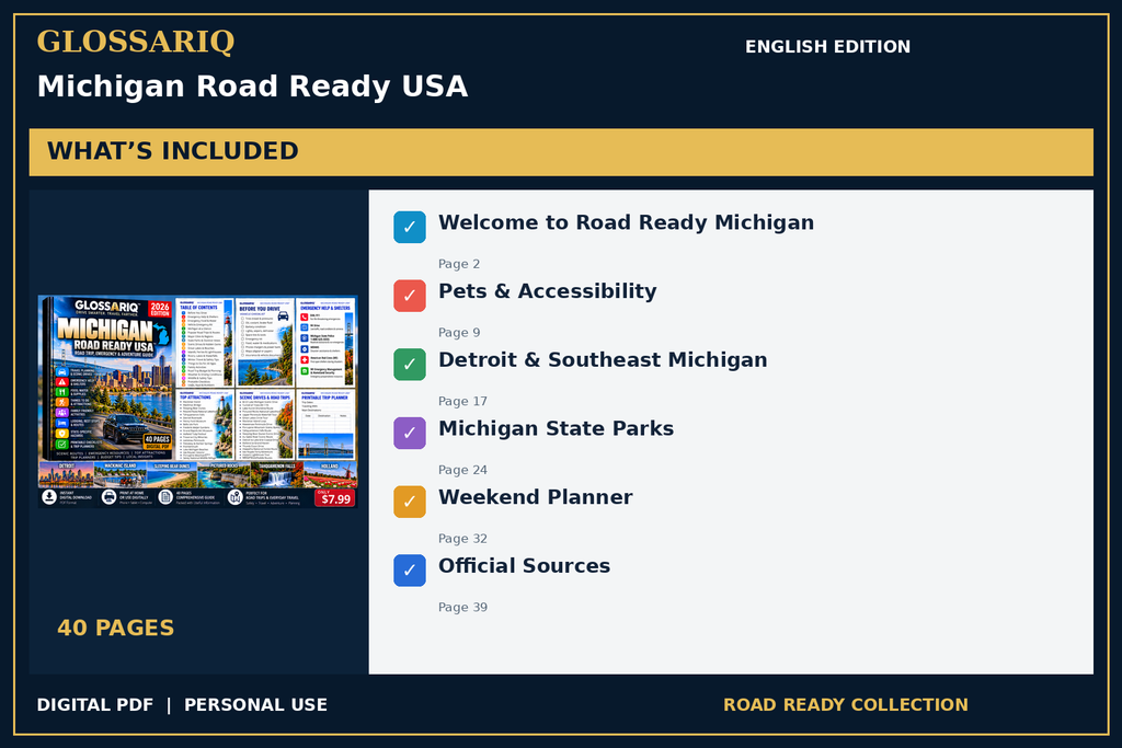 GLOSSARIQ Michigan Road Ready USA — English edition — included content