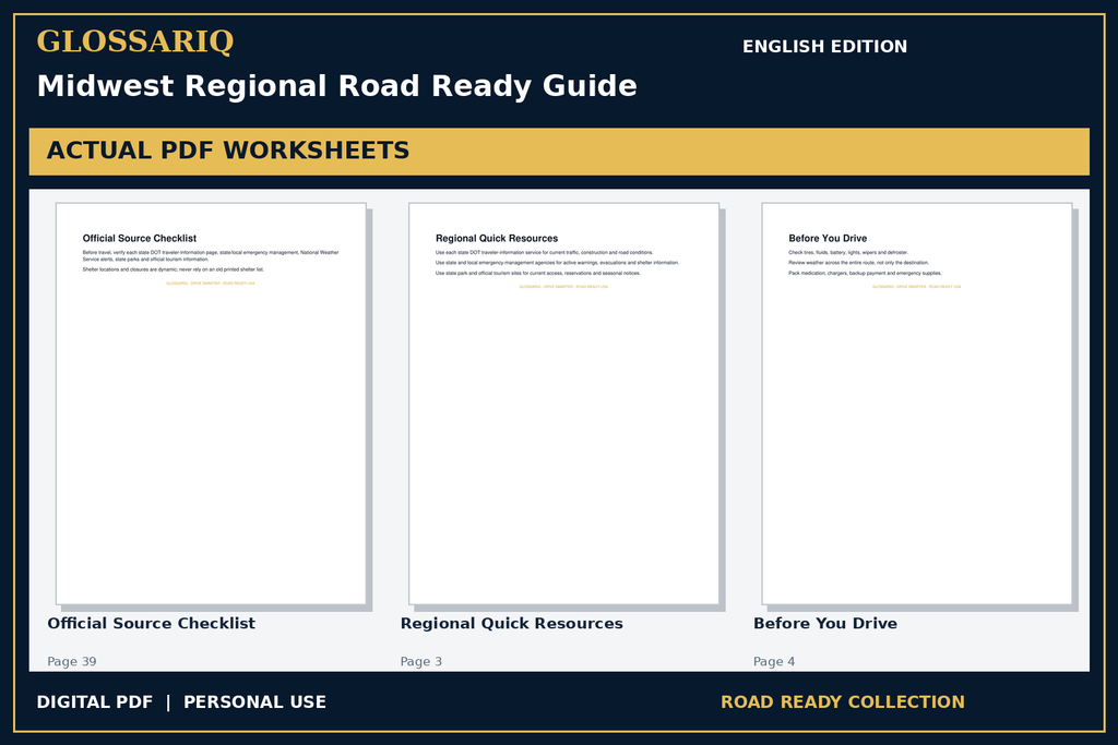 GLOSSARIQ Midwest Regional Road Ready Guide — English edition — three actual PDF worksheets