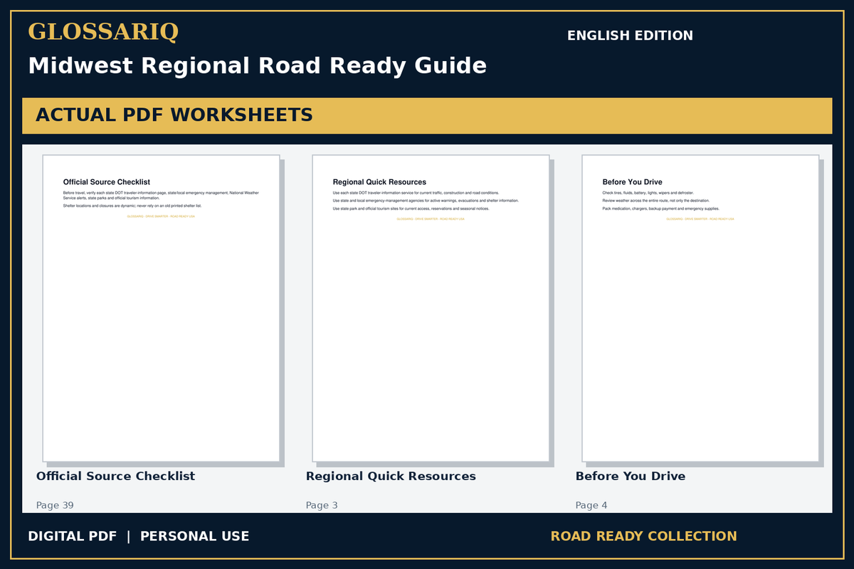 GLOSSARIQ Midwest Regional Road Ready Guide — English edition — three actual PDF worksheets