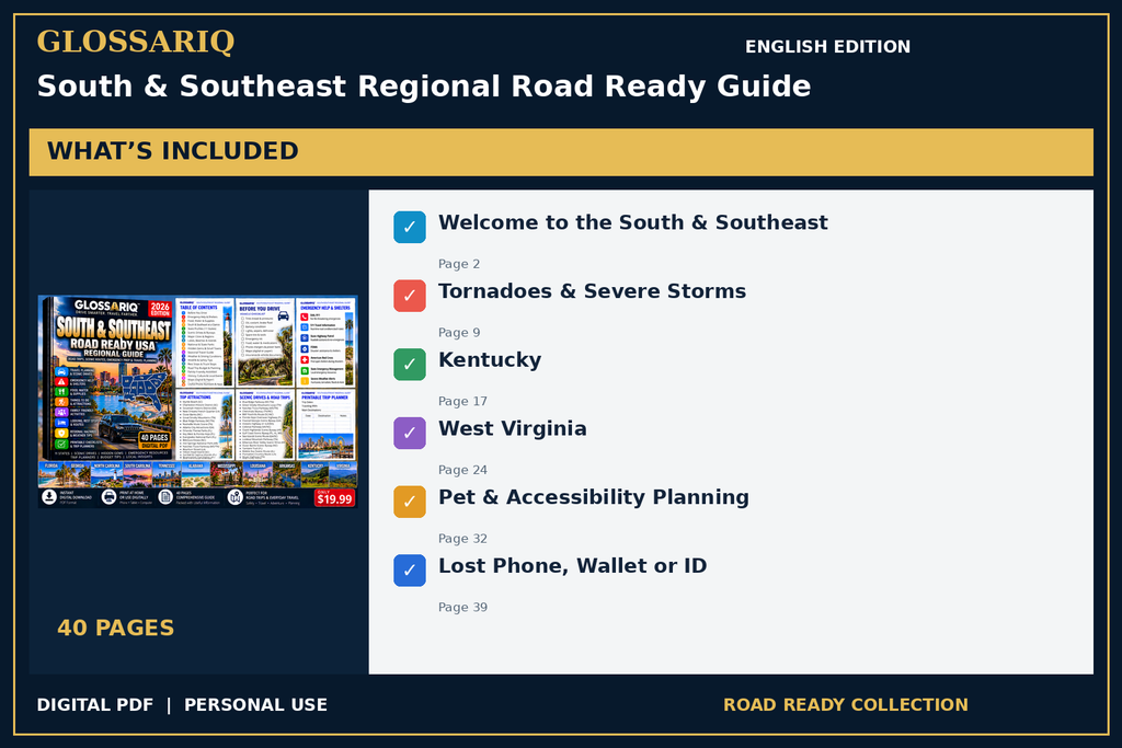 GLOSSARIQ South & Southeast Regional Road Ready Guide — English edition — included content