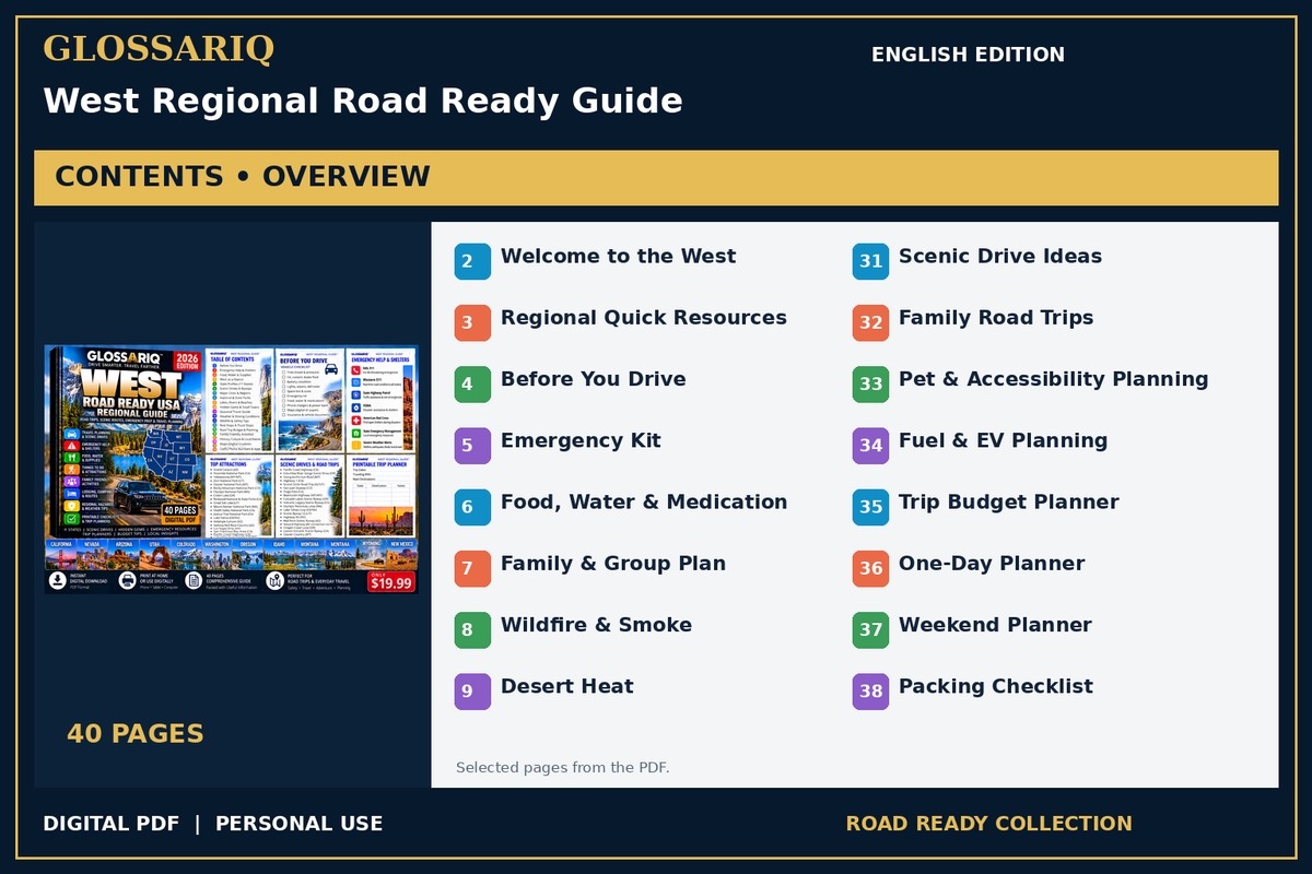 GLOSSARIQ West Regional Road Ready Guide — English edition — PDF contents overview