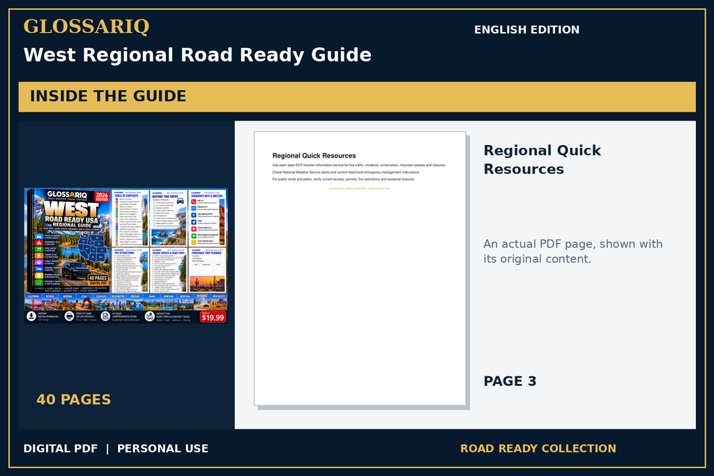 GLOSSARIQ West Regional Road Ready Guide — English edition — actual interior page