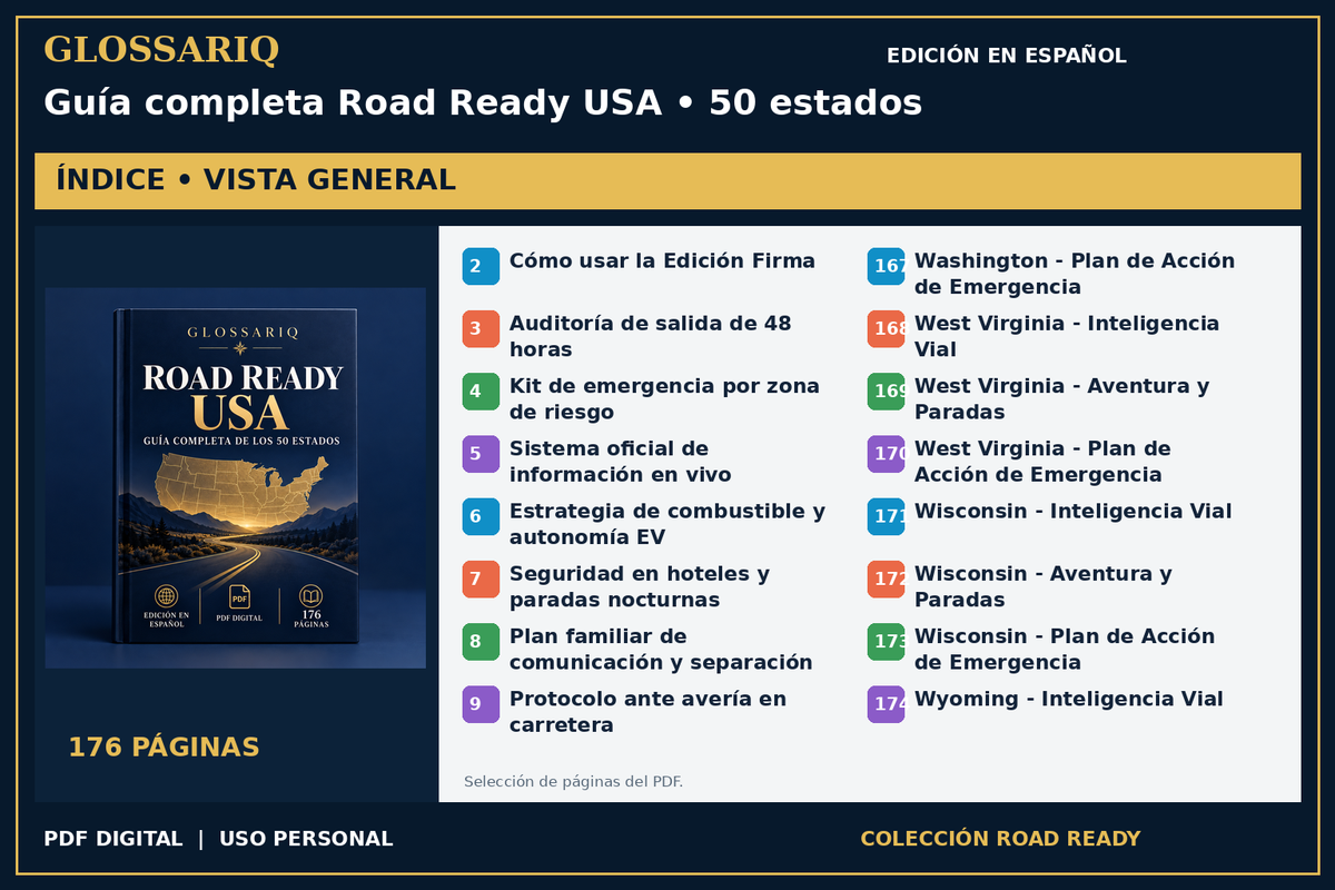GLOSSARIQ Guía completa Road Ready USA • 50 estados — edición en español — índice del PDF