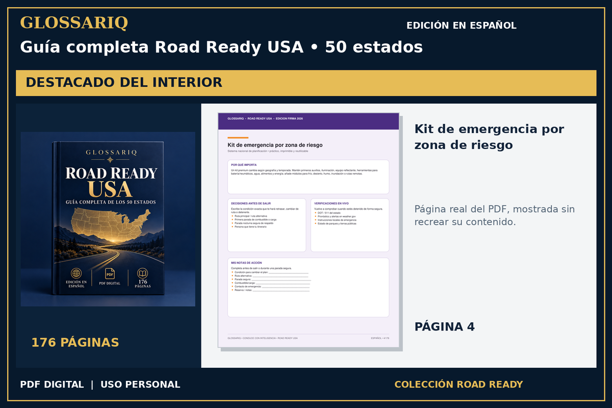 GLOSSARIQ Guía completa Road Ready USA • 50 estados — edición en español — página real del interior
