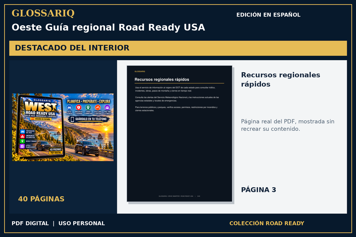 GLOSSARIQ Oeste Guía regional Road Ready USA — edición en español — página real del interior