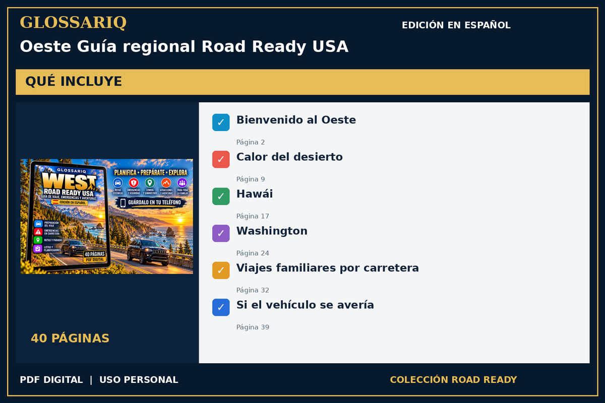 GLOSSARIQ Oeste Guía regional Road Ready USA — edición en español — contenido incluido