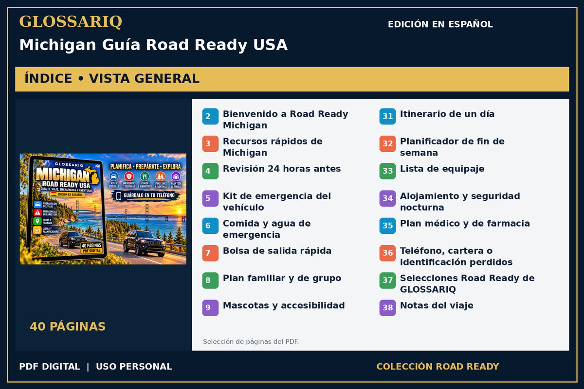 GLOSSARIQ Michigan Guía Road Ready USA — edición en español — índice del PDF