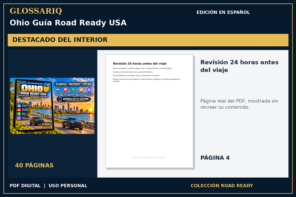 GLOSSARIQ Ohio Guía Road Ready USA — edición en español — página real del interior