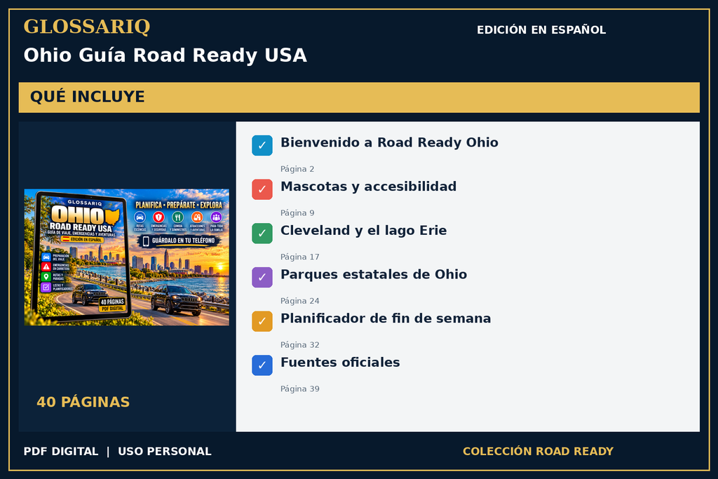 GLOSSARIQ Ohio Guía Road Ready USA — edición en español — contenido incluido