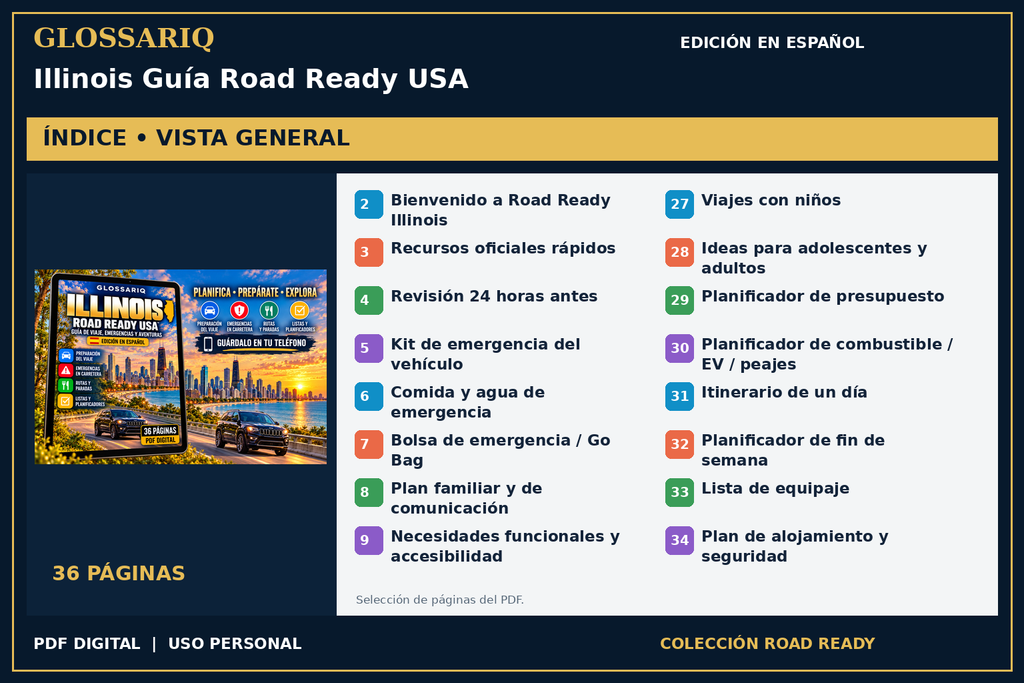 GLOSSARIQ Illinois Guía Road Ready USA — edición en español — índice del PDF