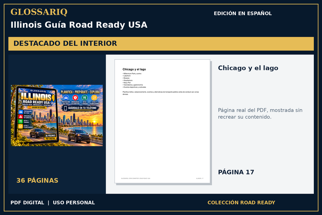 GLOSSARIQ Illinois Guía Road Ready USA — edición en español — página real del interior