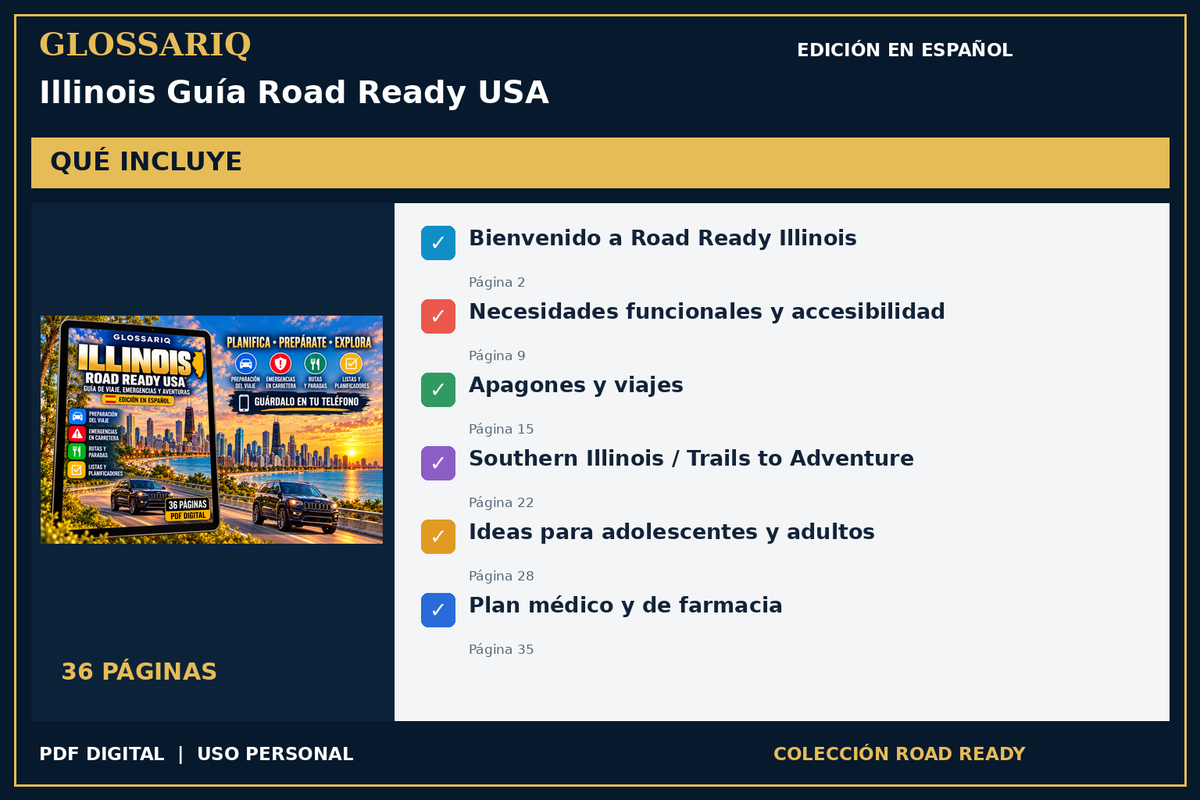 GLOSSARIQ Illinois Guía Road Ready USA — edición en español — contenido incluido