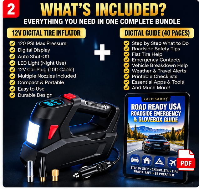 GLOSSARIQ English 12V inflator bundle what's included