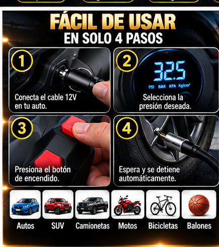 Cómo usar el inflador digital 12V GLOSSARIQ — instrucciones en español