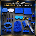 GLOSSARIQ 26-piece car detailing kit mockup on a dark background