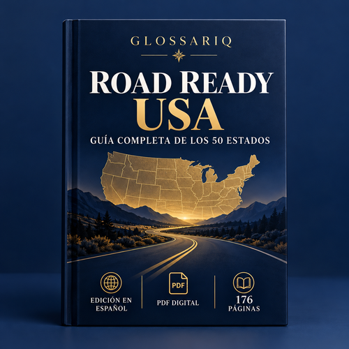 GLOSSARIQ Road Ready USA — guía completa de los 50 estados en español, PDF digital de 176 páginas