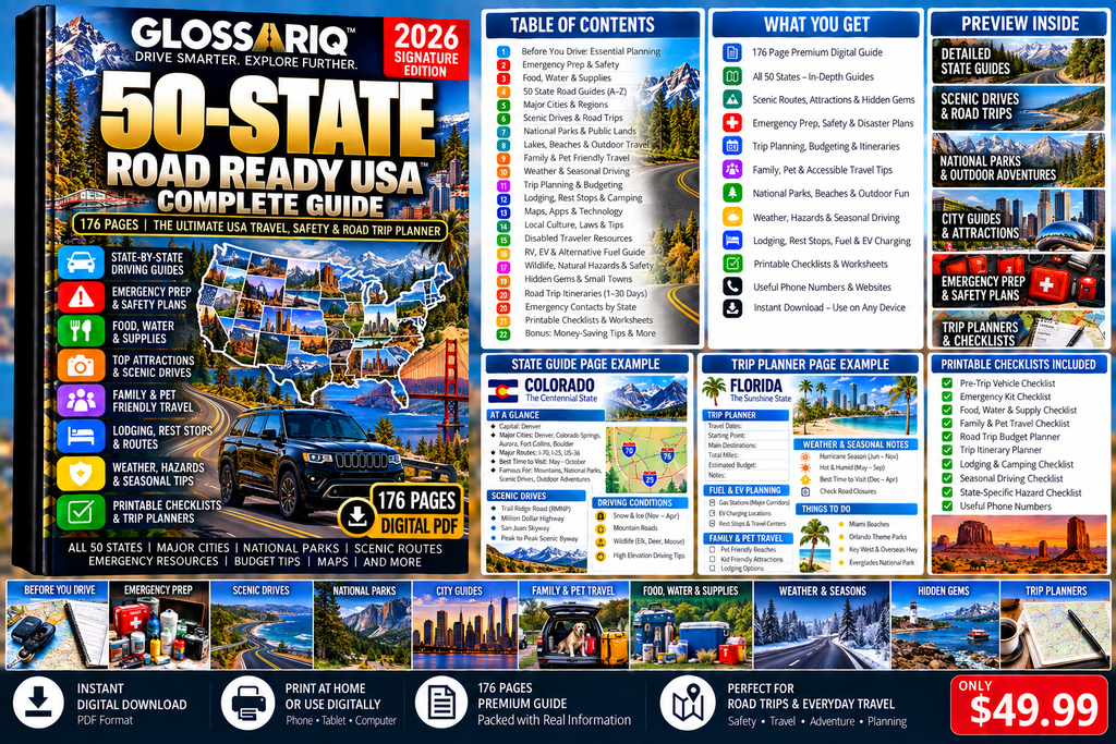 GLOSSARIQ Road Ready USA 50-State Complete Guide 2026 Signature Edition 176-page digital PDF