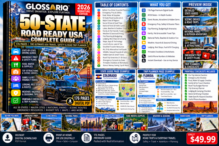 50-State Road Trip, Emergency & Adventure Guide — Complete USA Signature Edition — 176 Pages