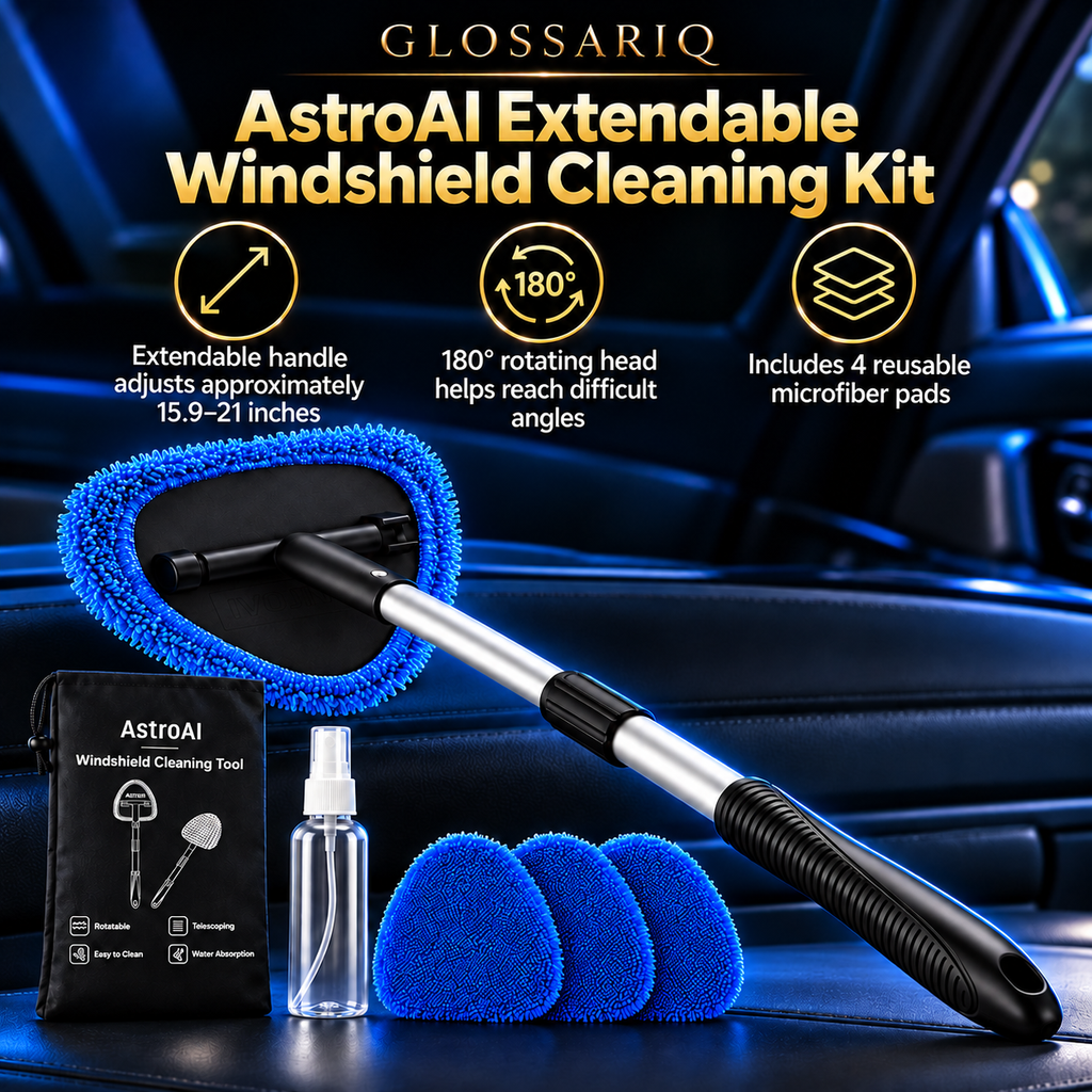 AstroAI Extendable Windshield Cleaning Kit — custom GLOSSARIQ features and four included pads