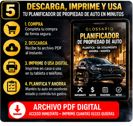 GLOSSARIQ Planificador de Auto español — descarga imprime y usa