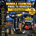 GLOSSARIQ bundle inflador inalámbrico negro con panel amarillo y guía de emergencias en español