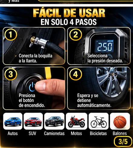Cómo usar el inflador inalámbrico negro con amarillo GLOSSARIQ
