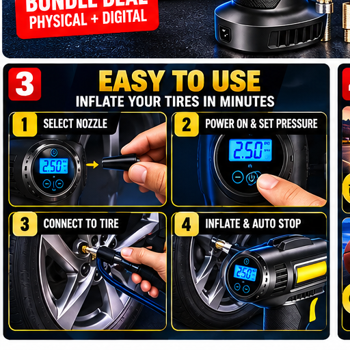 GLOSSARIQ cordless handheld inflator English easy to use steps