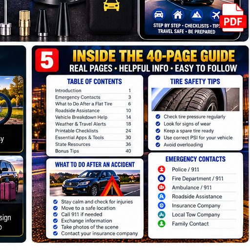 GLOSSARIQ Road Ready USA English roadside guide included with cordless inflator bundle