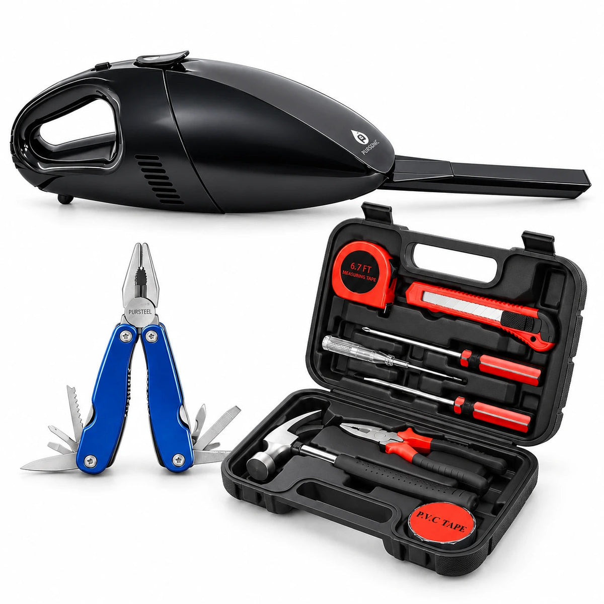 Pursonic Car Vacuum & Tool Bundle — custom solid-white studio view