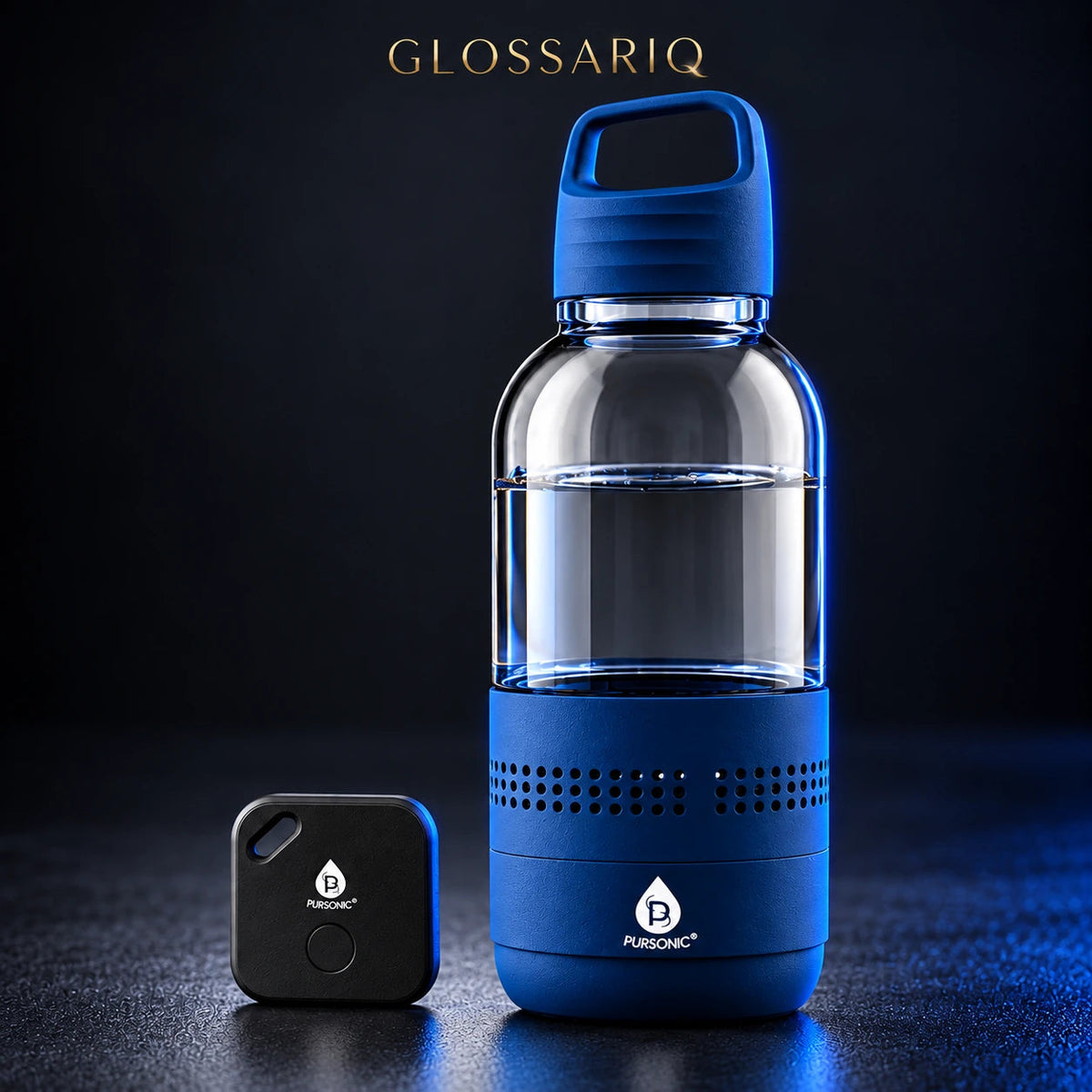Pursonic Speaker Bottle & Purtag Tracker Bundle — custom dark studio view