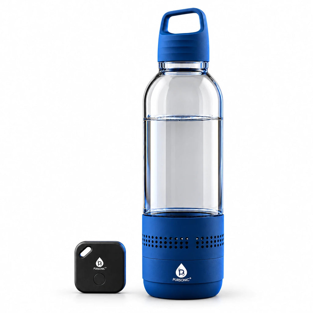 Pursonic Speaker Bottle & Purtag Tracker Bundle — custom solid-white studio view