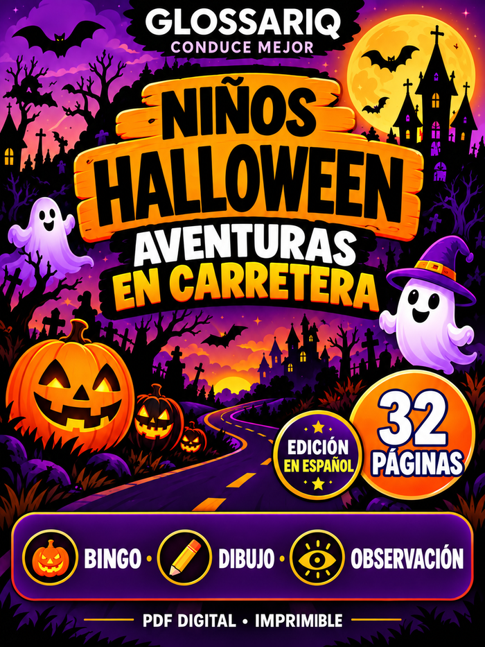 Kids Halloween Road Trip Adventure Pack — Edición Premium en Español — 32 Páginas