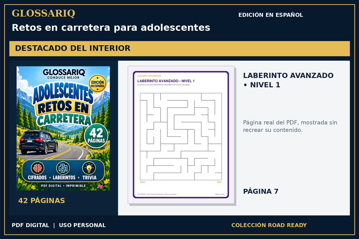 GLOSSARIQ Retos en carretera para adolescentes — edición en español — página real del interior