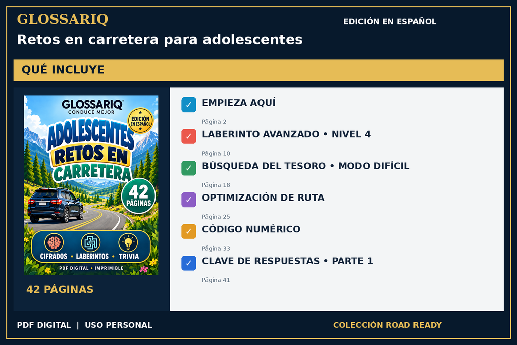 GLOSSARIQ Retos en carretera para adolescentes — edición en español — contenido incluido