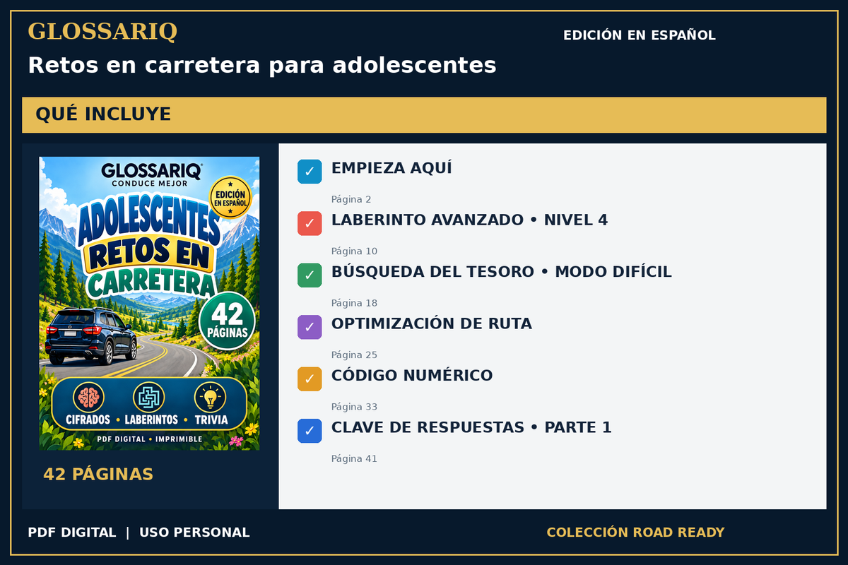 GLOSSARIQ Retos en carretera para adolescentes — edición en español — contenido incluido