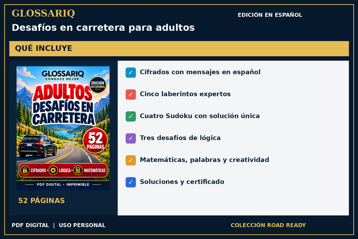 GLOSSARIQ Desafíos en carretera para adultos — edición en español — contenido del PDF en español