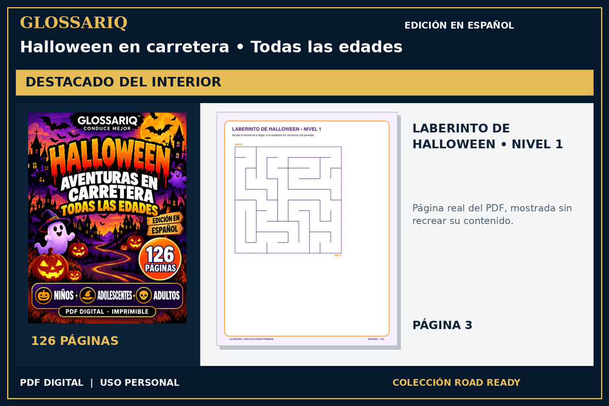 GLOSSARIQ Halloween en carretera • Todas las edades — edición en español — página real del interior