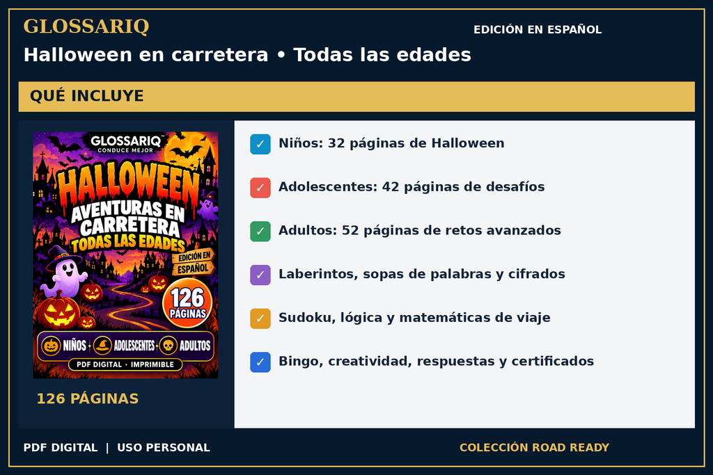 GLOSSARIQ Halloween en carretera • Todas las edades — edición en español — contenido incluido