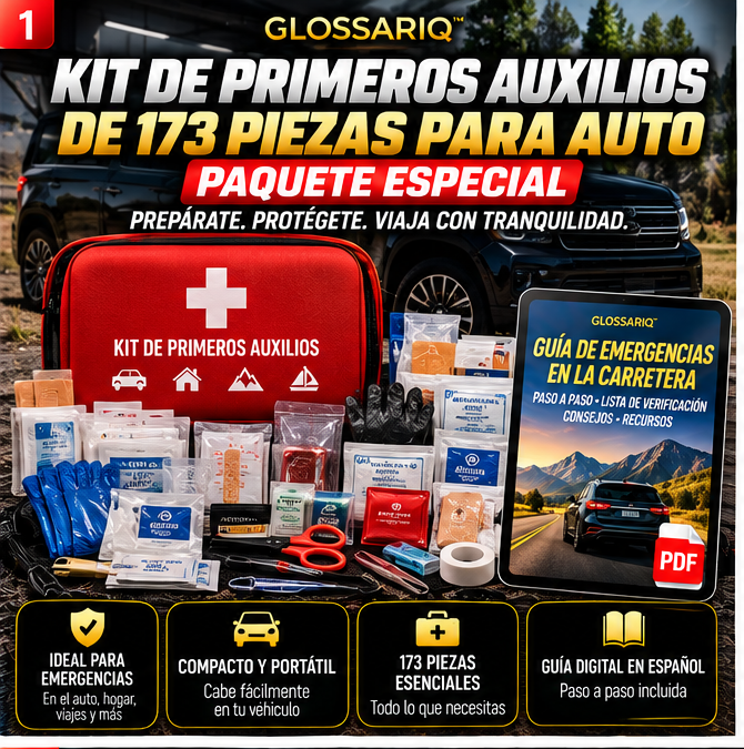 GLOSSARIQ paquete botiquín de primeros auxilios de 173 piezas y guía de emergencias en español