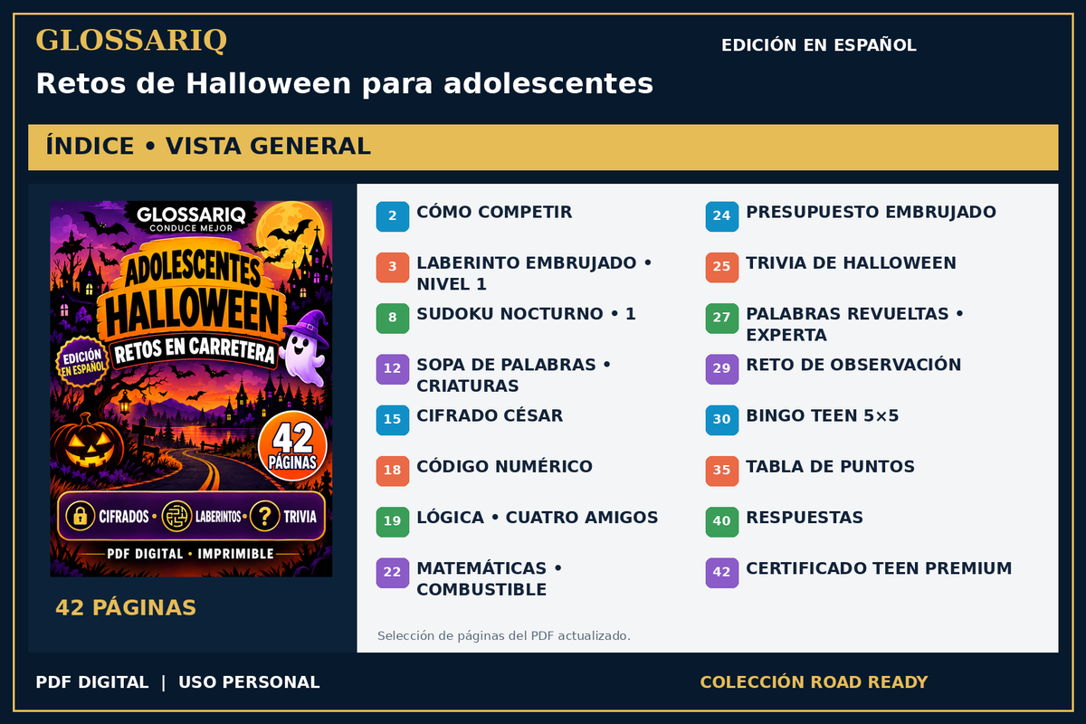 GLOSSARIQ Retos de Halloween para adolescentes — edición en español — índice del PDF actualizado