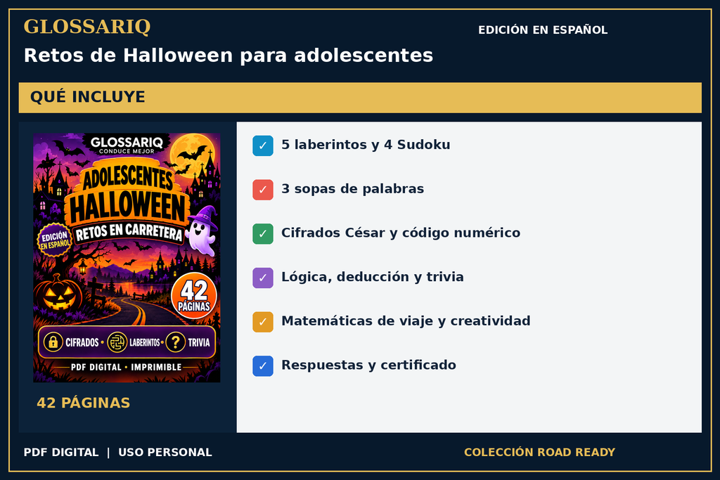 GLOSSARIQ Retos de Halloween para adolescentes — edición en español — contenido incluido