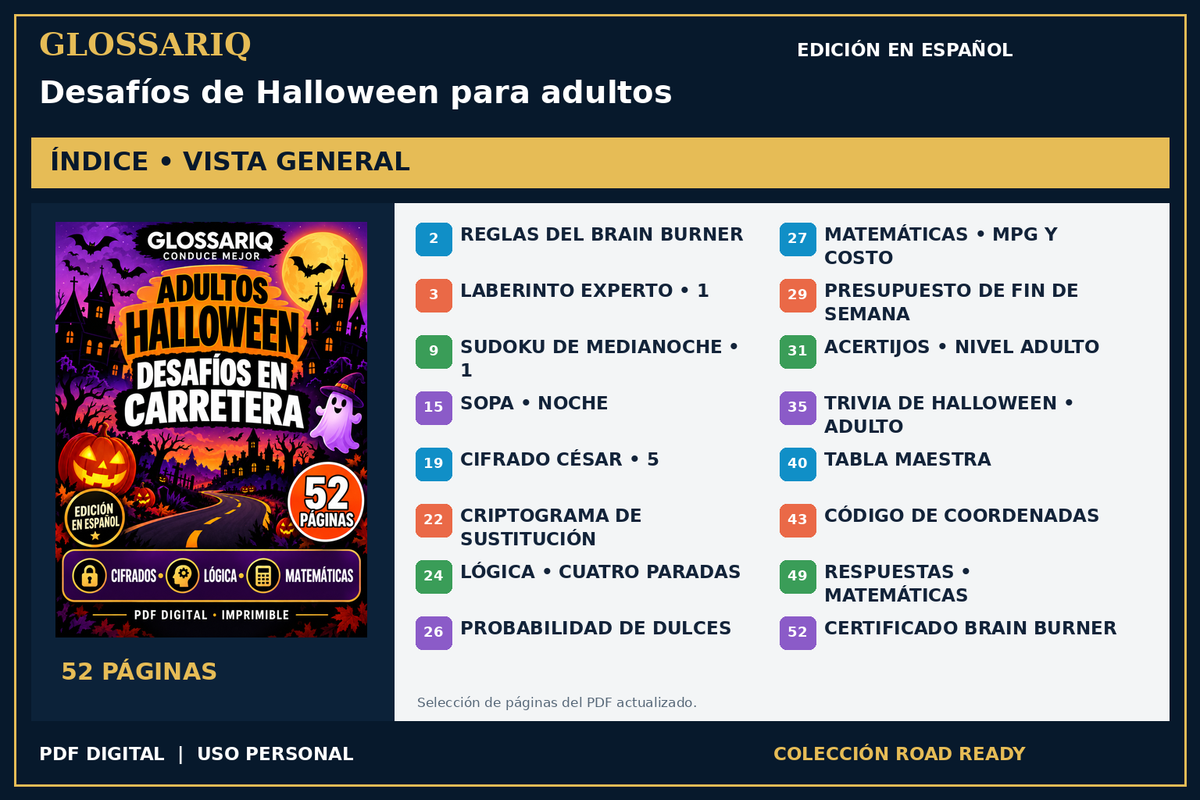 GLOSSARIQ Desafíos de Halloween para adultos — edición en español — índice del PDF actualizado