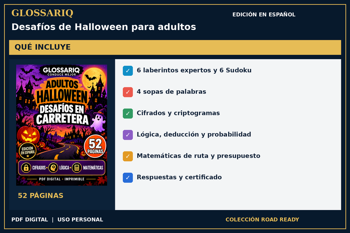 GLOSSARIQ Desafíos de Halloween para adultos — edición en español — contenido incluido