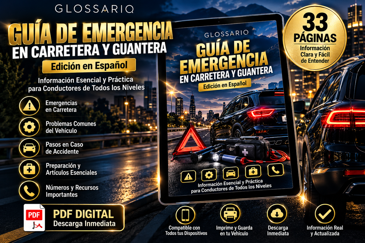 GLOSSARIQ Guía de Emergencia en Carretera y Guantera edición en español, 33 páginas